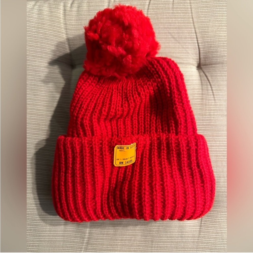 Cozy Red Knit Pom-Pom Beanie for Kids